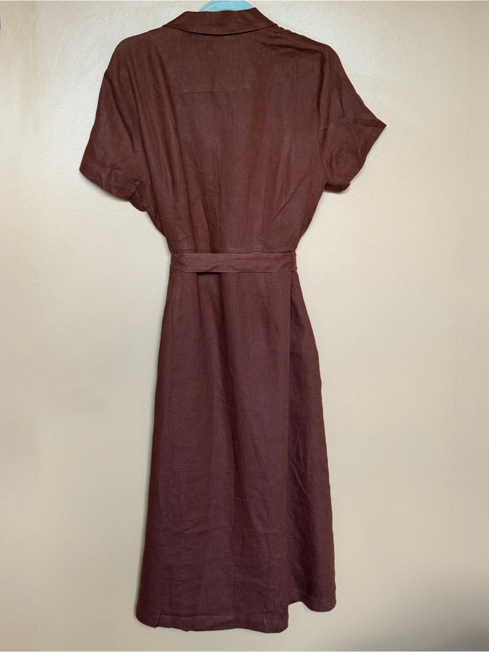 Quince 100% European Linen Button Front Dress Chocolate Brown - Picture 2 of 7